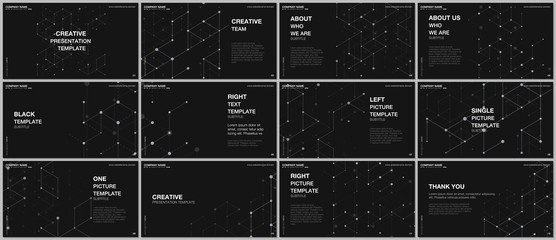 Presentation design vector templates, multipurpose template for presentation slide, flyer, brochure cover design. Scientific medical research. Abstract molecular connection structure backgrounds.