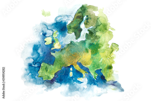 Cuadros en Lienzo Map of Europe, European Union. Watercolor illustration.