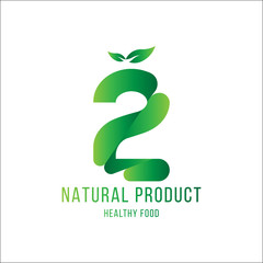 original number 2 for logotype. natural product with green tree leaf for logo world ecology. flat ve