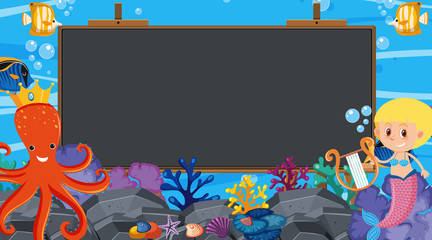Wall Mural - border template with underwater scene in background