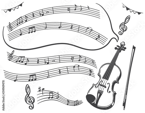 ヴァイオリンと音符 楽譜のイラスト素材 Stock Vector Adobe Stock
