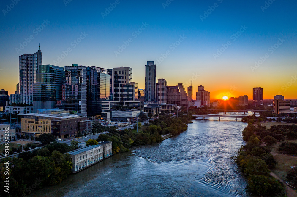 Austin, Texas Skyline at Sunrise - Aerial Panorama of Silicon Hills and ...