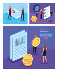 Canvas Print - set poster of financial management with people and icons vector illustration design