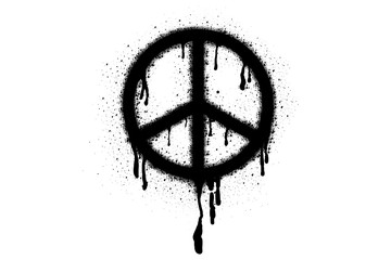 Symbol of pacifism and peace Spray Paint Vector Elements isolated on White Background, Lines and Drips Black ink splatters, Ink blots set, Street style.