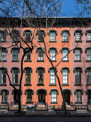 Wall Mural - Empty street in front of historic brick buildings in Manhattan New York City