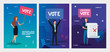 set poster of vote with business people vector illustration design