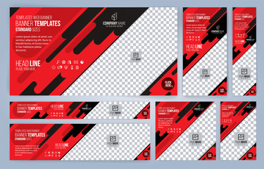 Red and Black Web banners templates, standard sizes with space for photo, modern design