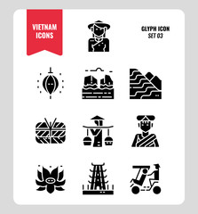 Wall Mural - Vietnam icon set 3. Include landmark, people, food, culture and more. Glyph icons Design. vector illustration