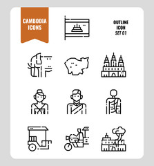 Wall Mural - Cambodia icon set 1. Include flag, landmark, people, culture and more. Outline icons Design. vector illustration