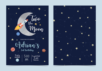 Collection of space background set with astronaut, sun, moon, star,rocket.Editable vector illustration for website, invitation,postcard and sticker.Include wording two the moon