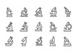 Simple set of microscope modern thin line icons.