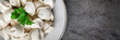 tortellini with filling (ravioli dumplings) menu concept. food background. top view. copy space