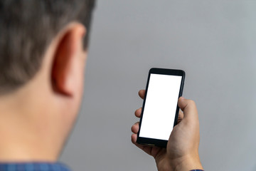 Back head view of empty smartphone screen