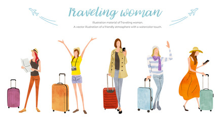 Wall Mural - Illustration material: woman, travel, vacation, set