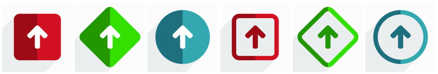 Fototapete - Up arrow icon set, flat design vector illustration in 6 options for webdesign and mobile applications in eps 10