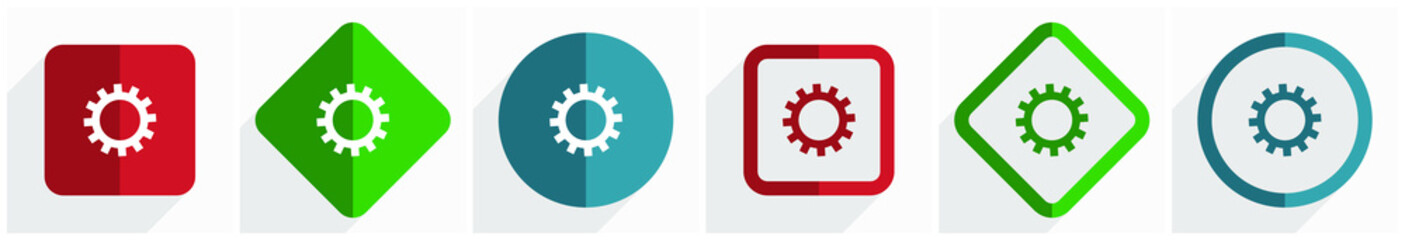 Poster - Gear icon set, flat design vector illustration in 6 options for webdesign and mobile applications in eps 10
