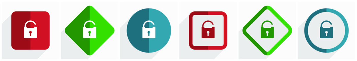Aufkleber - Padlock icon set, flat design vector illustration in 6 options for webdesign and mobile applications in eps 1