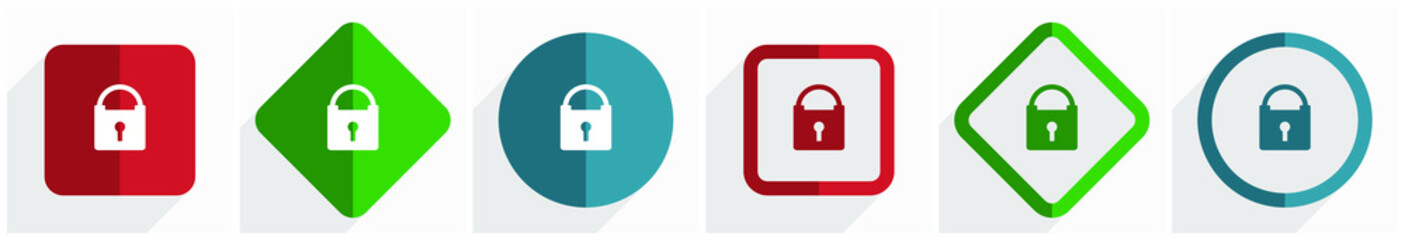 Aufkleber - Padlock icon set, flat design vector illustration in 6 options for webdesign and mobile applications in eps 10
