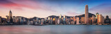 Fototapeta  - Hong Kong skyline from kowloon, panorama at sunrise, China - Asia