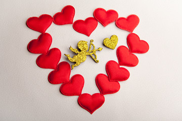 cupid heart white leather background