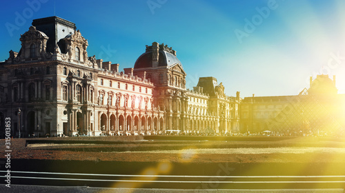 Panorama of Louvre Palace courtyard with pyramid Poster Mural XXL