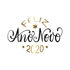 Canvas Print - Feliz Ano Novo - Happy New Year in Brazilian Portuguese greeting card with typographic design Lettering