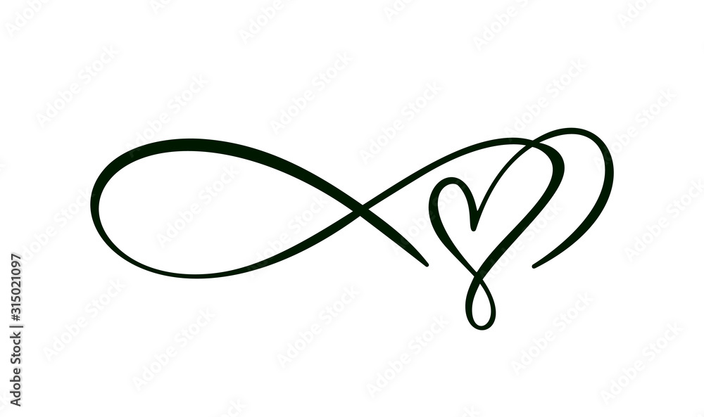 Heart love sign logo. Infinity Romantic symbol wedding. Design flourish element for valentine card. Vector banner illustration. Template for t shirt, poster - obrazy, fototapety, plakaty 
