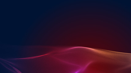 Dot red purple wave line light gradient dark background. Abstract  technology big data digital background. 3d rendering.