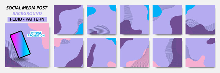 Wall Mural - Set collection of square banner layout in purple color combination and dots line pattern