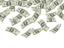 Money Falling. Business Concept Dollars Banknotes Cash Rain Economic Investment Products Wealth Vector Background. Illustration Cash Falling, Finance Economic Success