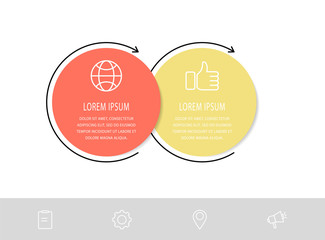 Vector flat template circle infographics. Business concept with 2 options and arrows. Two steps for content, flowchart, timeline, marketing, presentation, graph, diagrams