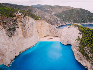Wall Mural - Aerial panoramic view of famous shipwreck beach Zakynthos, Greece