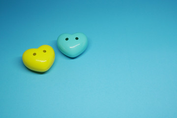 Couple ( 2 ) Blue and Yellow Heart on Blue Background - Valentine Day - Lover Concept  with Copy space                            