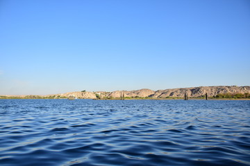 river nile/ beautiful view for aswan egypt and nubian egyptian culture. sailing boat sailing in the 