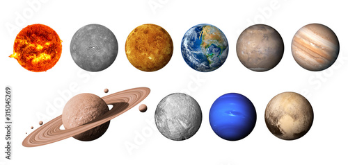 Fotomural The solar system consists of the Sun, Mercury, Venus, Earth, Mars, Jupiter, Saturn, Uranut, Neptune, Pluto