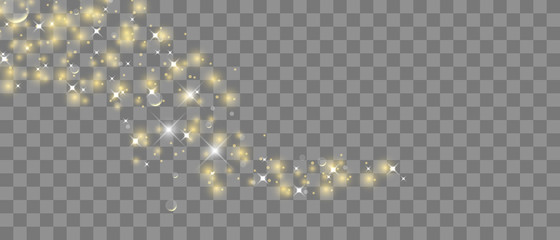 Wall Mural - gold glittering star dust trail sparkling particles isolated on transparent background. vector white