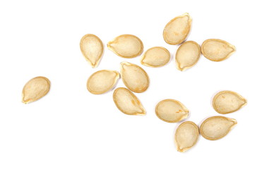 Wall Mural - Dry muscat squash seeds isolated on white background, top view