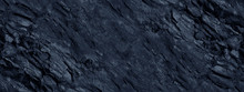 Monochrome Mountain Texture. Toned Stone Background. Dark Blue Rock Background. Gray Blue Grunge Banner.