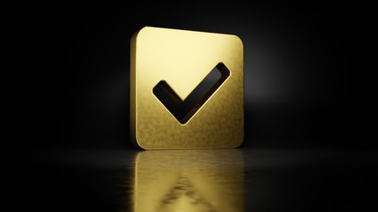 Poster - gold metal symbol of check square 3D rendering with blurry reflection on floor with dark background