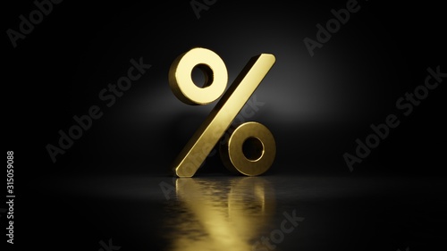 Fotografía gold metal symbol of percent 3D rendering with blurry reflection on floor with d
