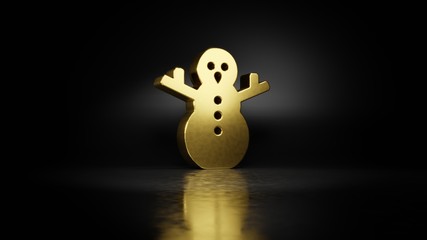 Wall Mural - gold metal symbol of snowman 3D rendering with blurry reflection on floor with dark background