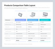 Products comparison table layout with place for description. Flat infographic design template for website or presentation.