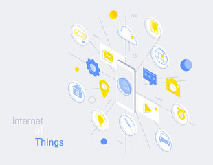 Canvas Print - internet of things and internet connections infographic modern linear style, mobile control connecte