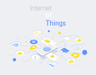 Canvas Print - internet of things and internet connections infographic modern linear style, mobile control connecte