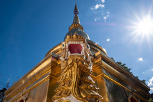 The Gold Plated Sinhalese Style Pagoda That Contain Buddha Relics Located At The Wat Phra Singh Temple. One Of Chiang Rai’s Oldest Temples Was Built In 1385.