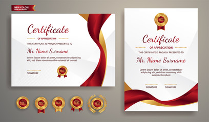 Wall Mural - Red and gold certificate of appreciation template with gold badge and border