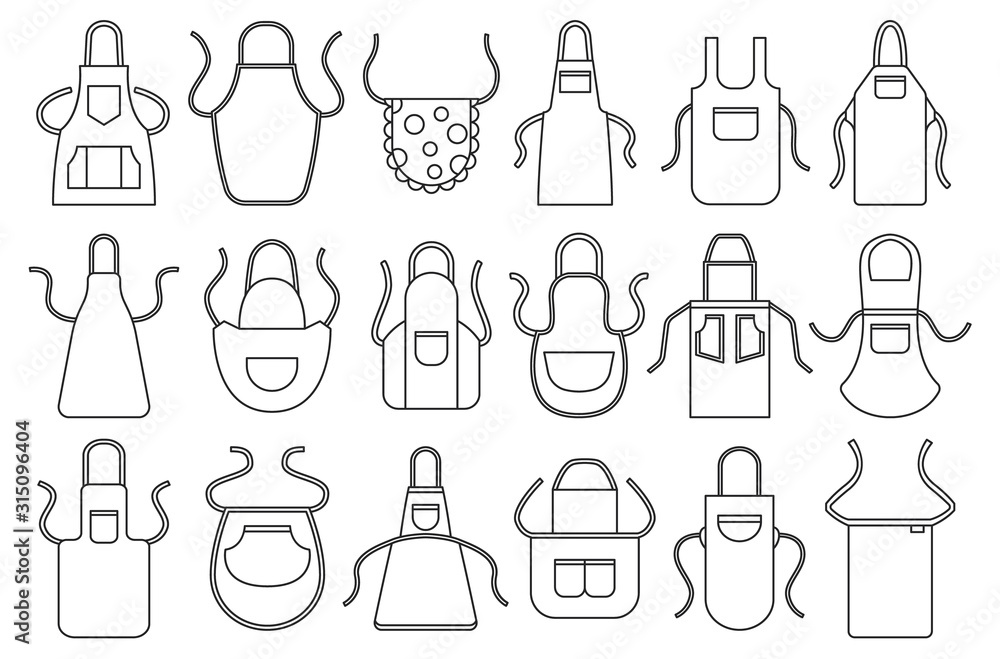Kitchen apron vector line icon set. Isolated line set cook uniform ...