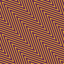Zigzag Seamless Pattern. Vector Texture With Diagonal Zig Zag Lines, Stripes, Streaks, Chevron. Purple And Yellow Abstract Geometric Background. Simple Ornament. Repeat Design For Decor, Fabric, Cloth