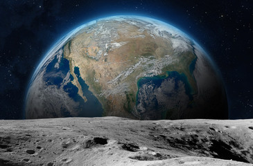 Wall Mural - moon surface and planet earth.