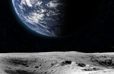moon surface and earth.